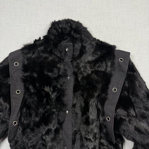Vintage Faux Fur Jacket Grommet Accent Black Made in Hong Kong Lined Size M - Picture 5 of 12